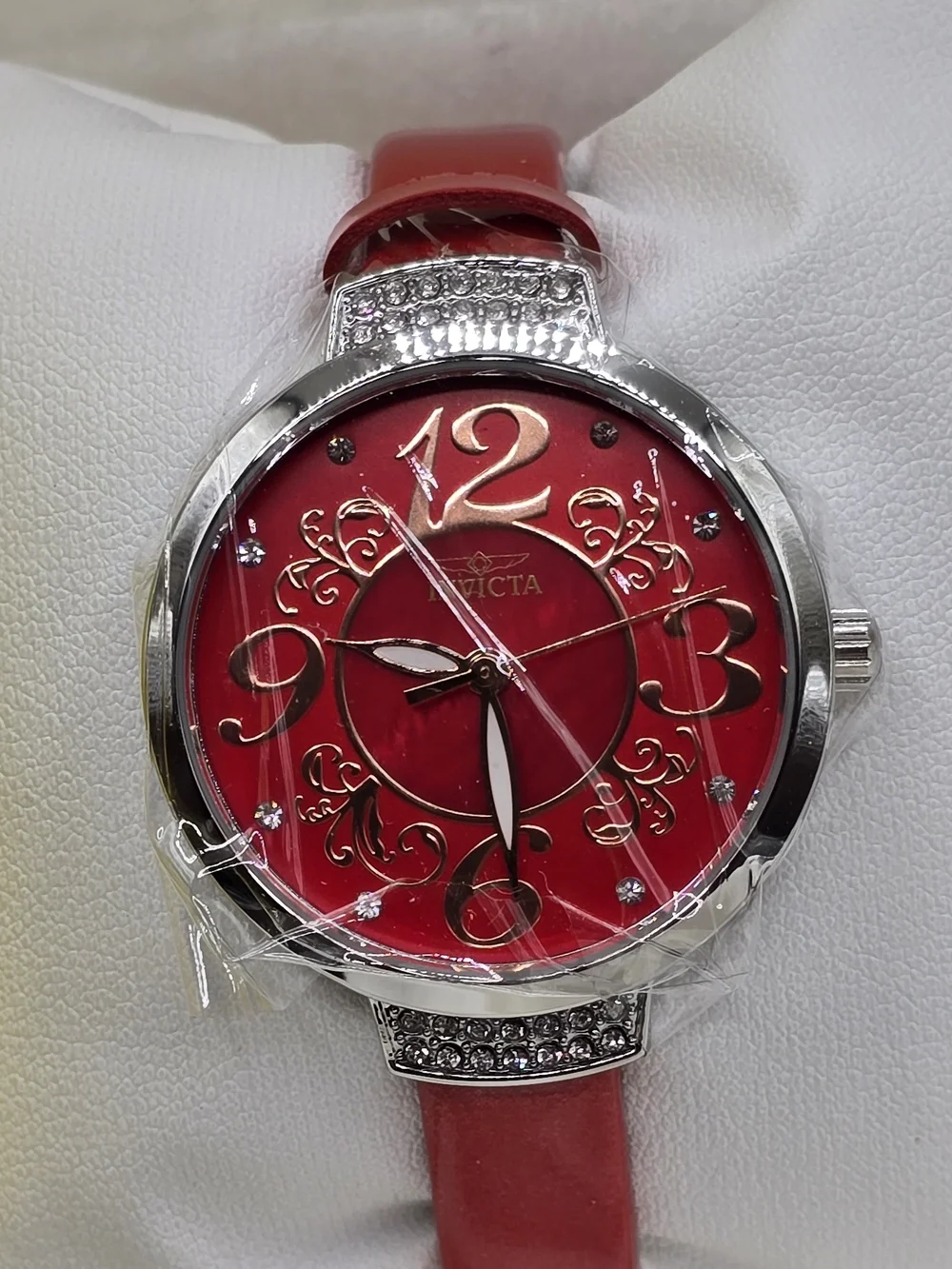 Invicta Celestial Women’s Quartz 33mm Silver Case White Dial Red Band